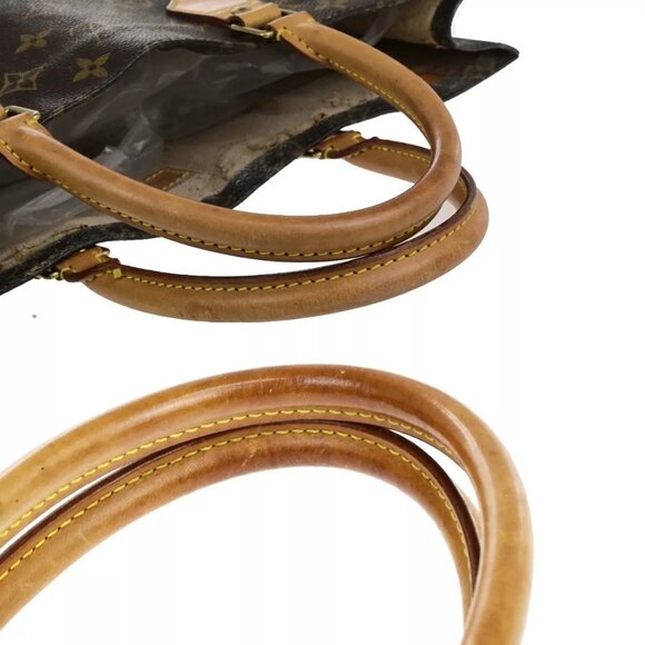 LOUIS VUITTON Logo Sac Plat Hand Tote Bag Monogram Leather Brown - Picture 12 of 15